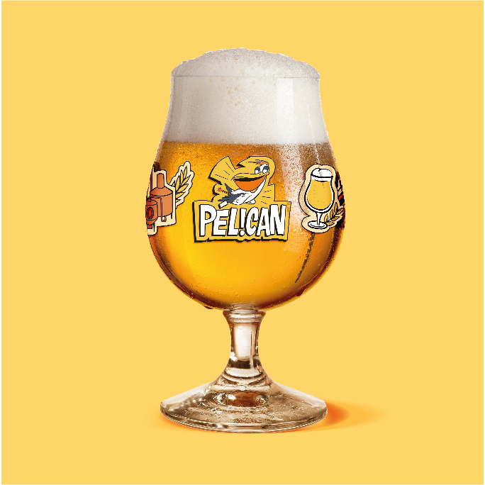 Verre de Bière Pelican à la Pression, sur fond jaune