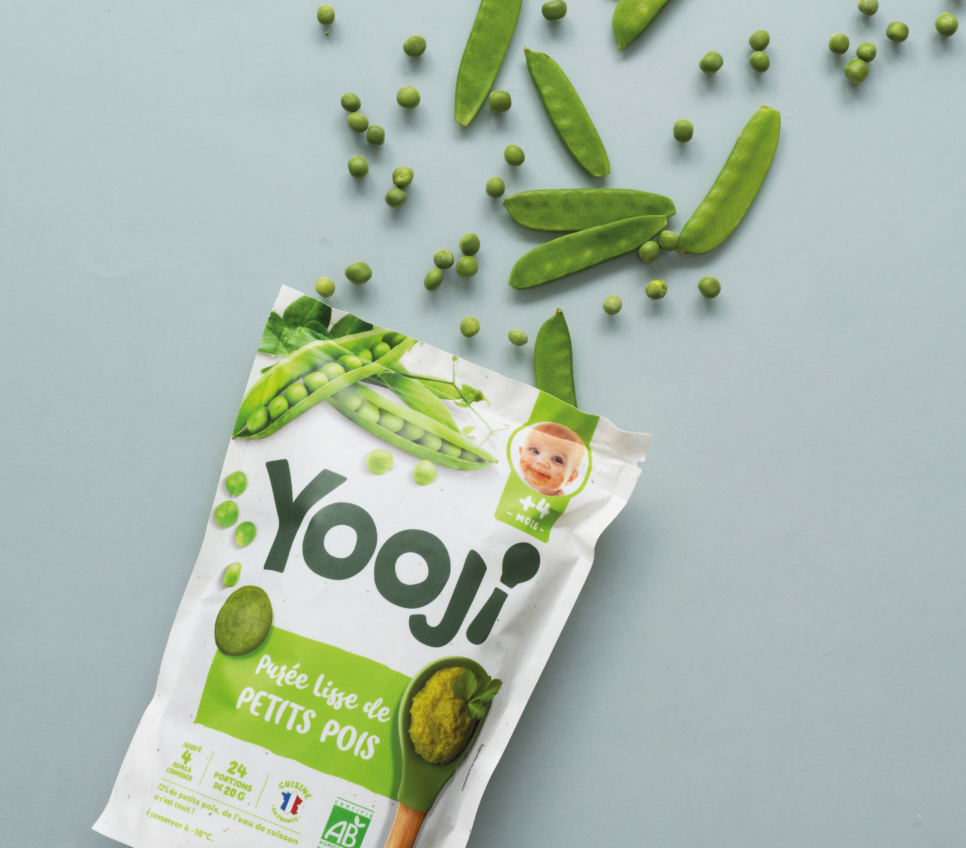 Pack de Yooji - Purée lisse de petits pois avec petits pois qui sortent