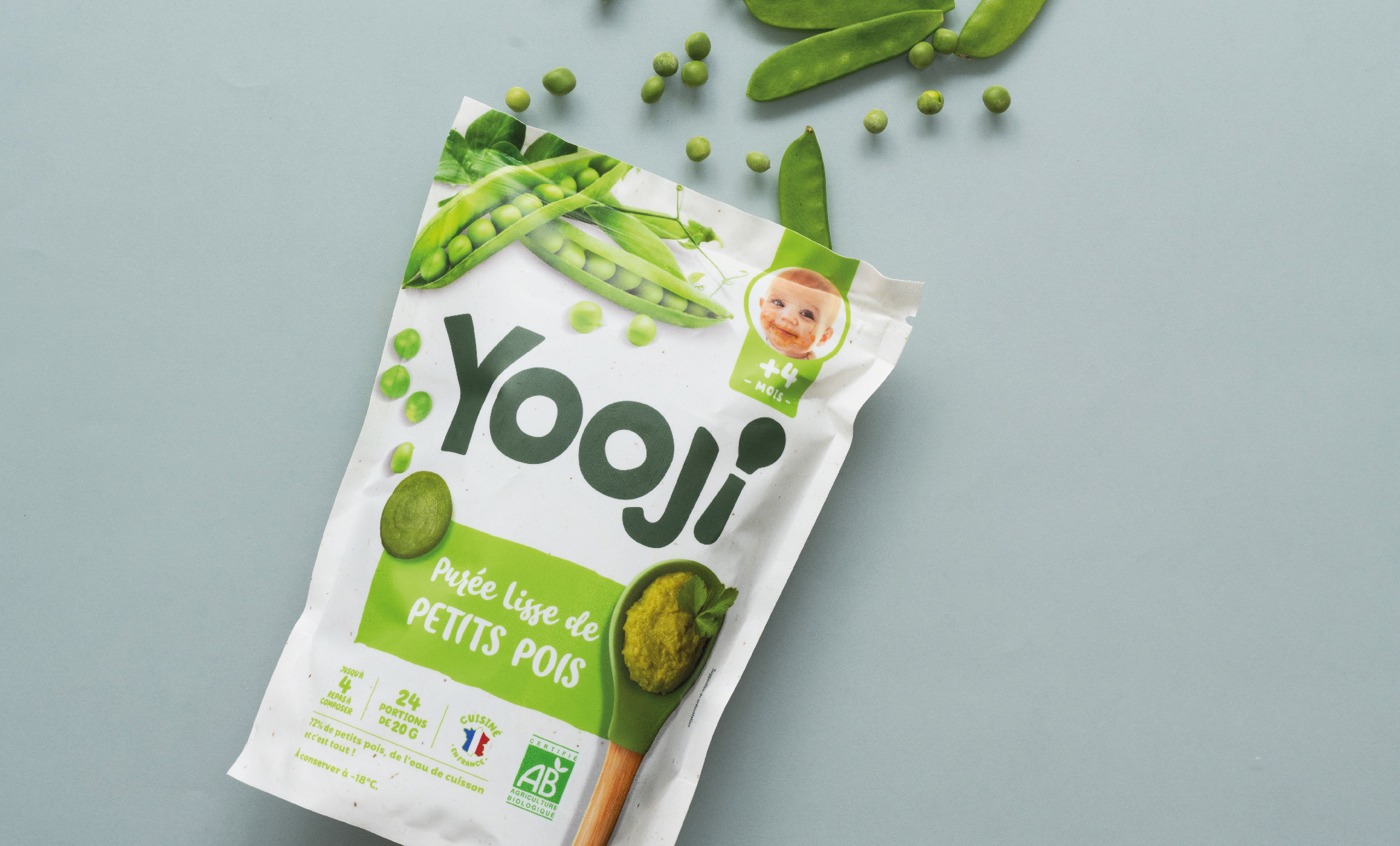 Pack de Yooji - Purée lisse de petits pois avec petits pois qui sortent