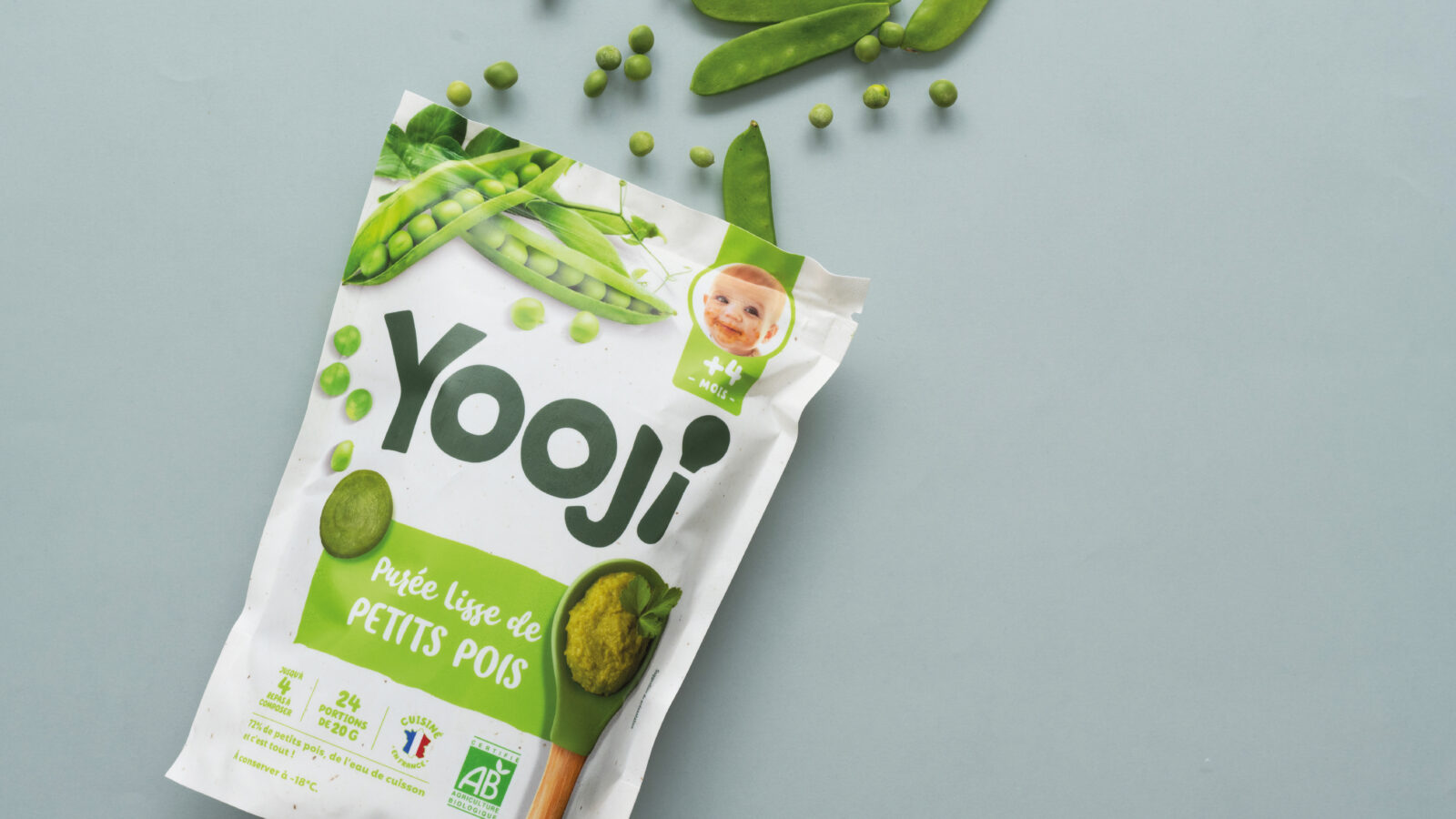 Pack de Yooji - Purée lisse de petits pois avec petits pois qui sortent