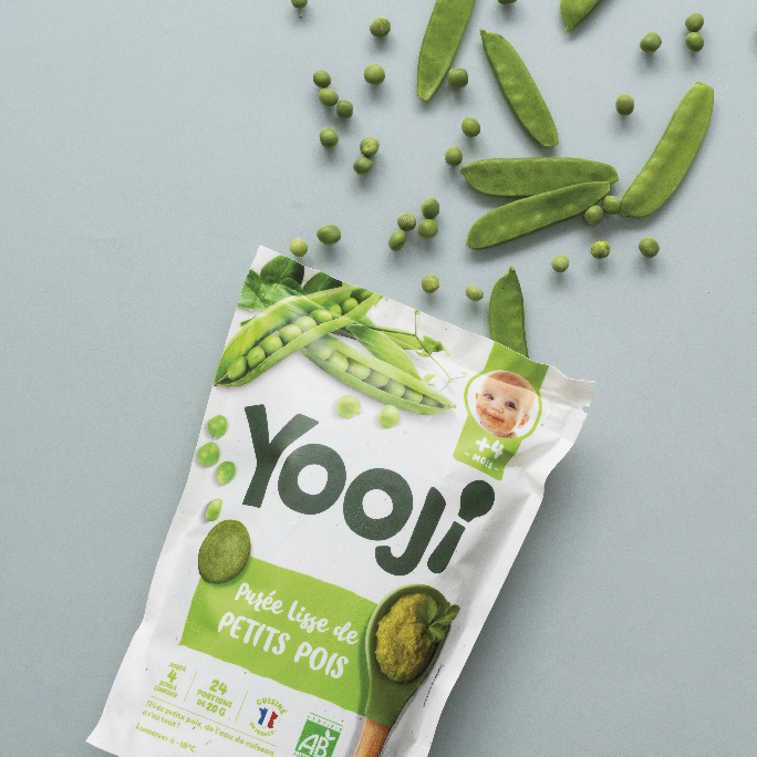 Pack de Yooji - Purée lisse de petits pois avec petits pois qui sortent